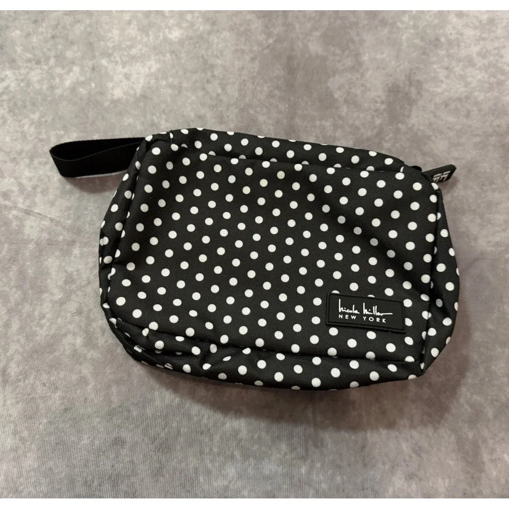 Nicole Miller New York Black & White Polka Dot Zipper Makeup Bag